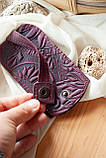 Чохол для ключів шкіряний жіночий бордовий з орнаментом Соняхи | Ключниця шкіряна, фото 4