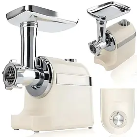 Біла М'ясорубка Rainberg RB-2270 3800 Вт з реверсом і насадками для шаткування та ковбас
