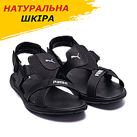 Спортивні сандалі чоловічі шкіряні чорні стильні на липучках