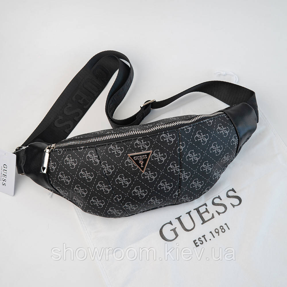 Чоловіча брендова сумка бананка на пояс і на груди (слінг) Guess (7518) сіра, фото 1