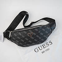 Чоловіча брендова сумка бананка на пояс і на груди (слінг) Guess (7518) сіра