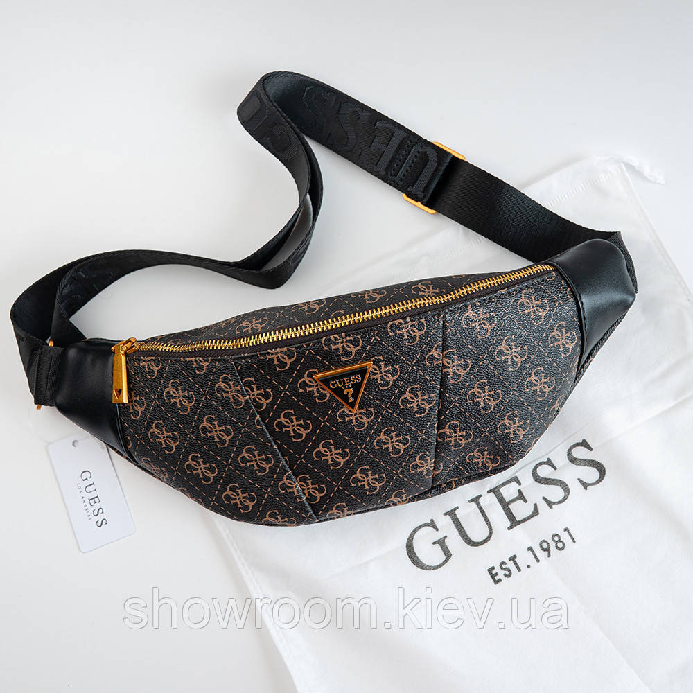 Жіноча сумка "бананка", слінг на пояс і на груди Guess (7518) коричнева, фото 1