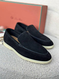 Лофери Loro Piana туфлі замшеві чорні чоловічі
