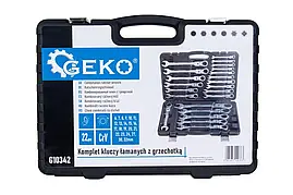 Набір ключів комбінованих з тріскачкою та шарніром GEKO G10342 22 шт, фото 4