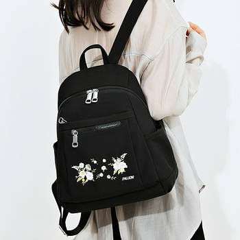 Рюкзак жіночий з високоякісного нейлону, прикрашений вишивкою з дрібними квітами 35х27х15 см