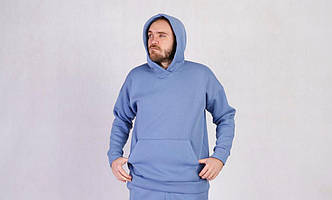 Чоловіча тепла кофта на блискавці з капюшоном "Блакитний колір" р. 48-56