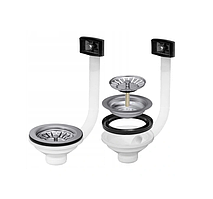 Сифон для мийки. Випуск Fisc Italiana (євро вентиль) з квадратним з переливом. Водозлив