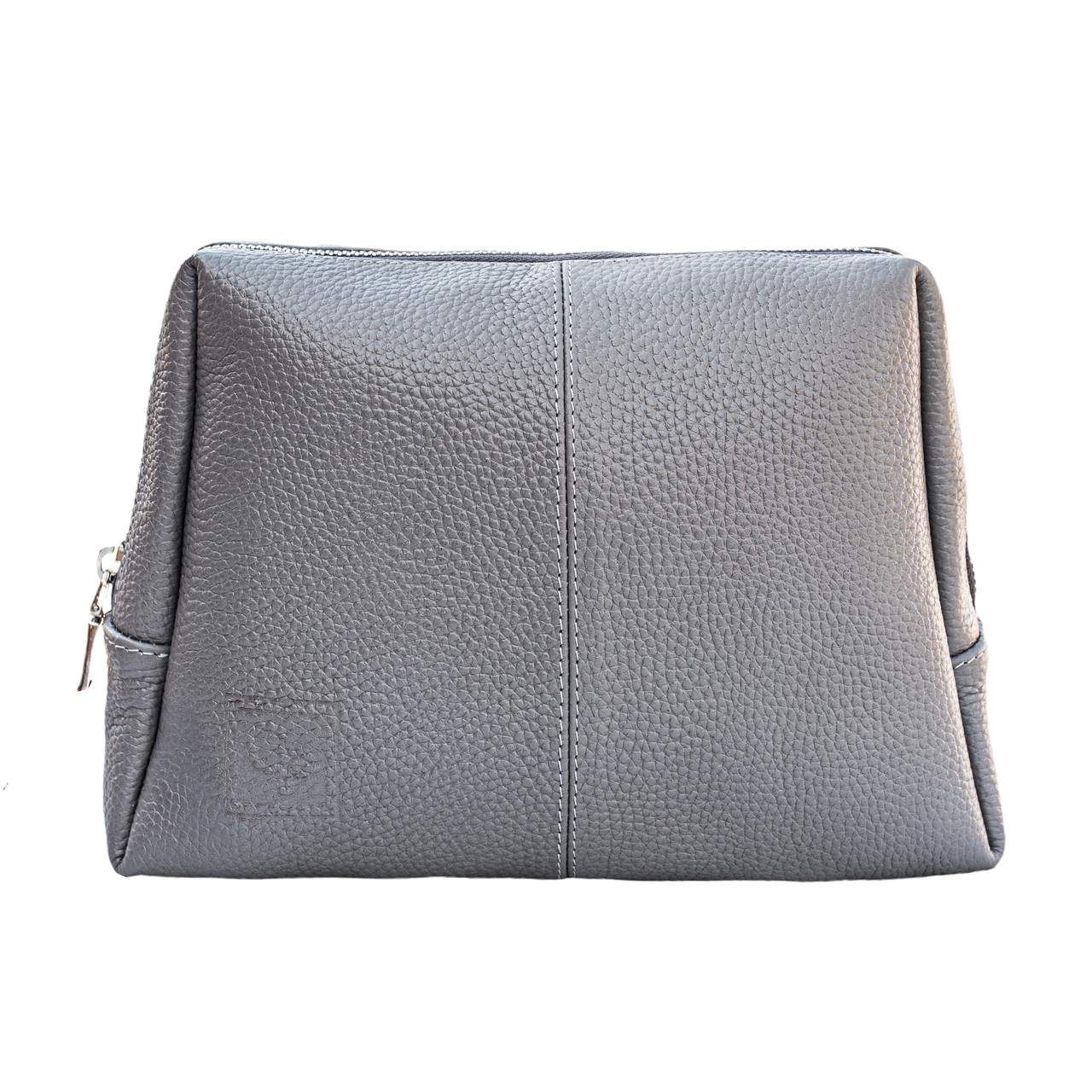 Жіноча шкіряна косметичка Grande Pelle 24×17×6 см, сіра