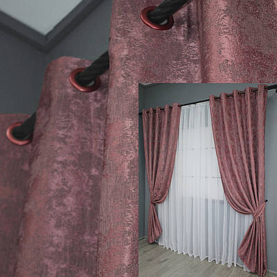 Комплект (2шт. 1,5х2,5м.) штор на люверсах, жакард "Sultan YL". Колір малиново-сірий. Код 1209ш 37-0064