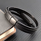 Браслет чоловічий шкіряний NIB SKY чорний 17-19 см (довжина 21 см), фото 3