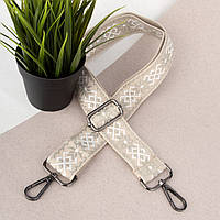 Ремінь для сумки текстильний 38 мм 8111 black з карабінами бежево-сірий