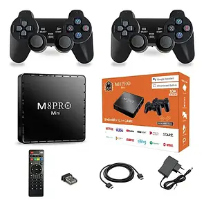 Ігровий андроїд ТВ-приставка з Android TV + 2 джойстики M8PRO Mini ретро консоль PS1, Dendy, Sega