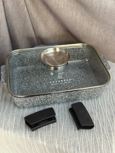 Жарівня Edenberg прямокутна 4 л з гранітним покриттям 30х21 5х7 см зі скляною кришкою (EB-12125), фото 1