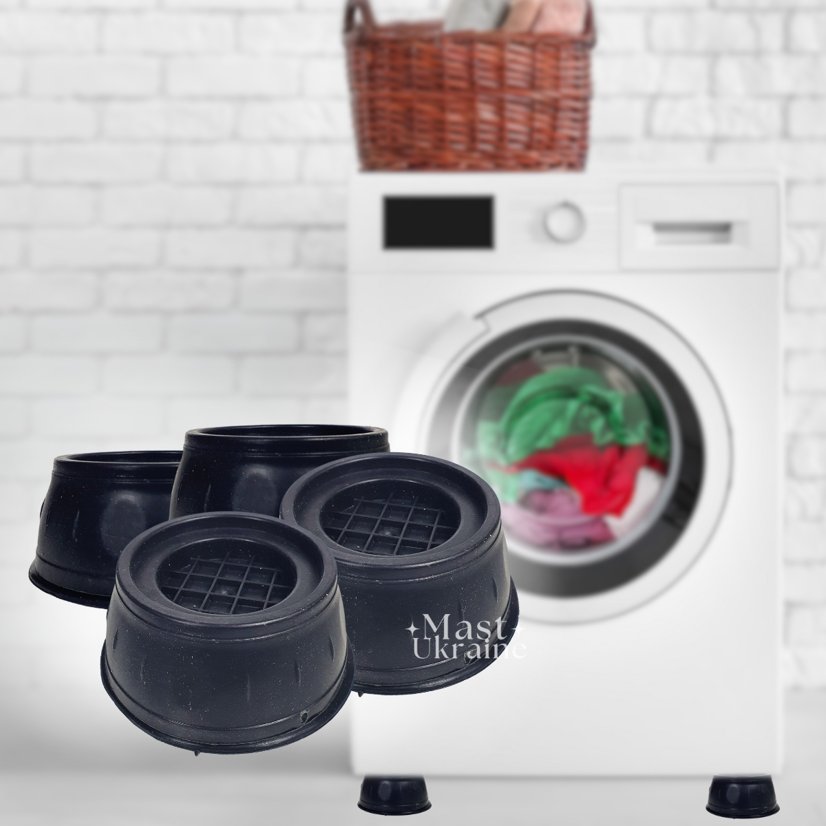 Підставки антивібраційні для пральної машини і сушарки 4 шт, протиковзні ніжки на присосках під техніку Чорні, SP-01, фото 1
