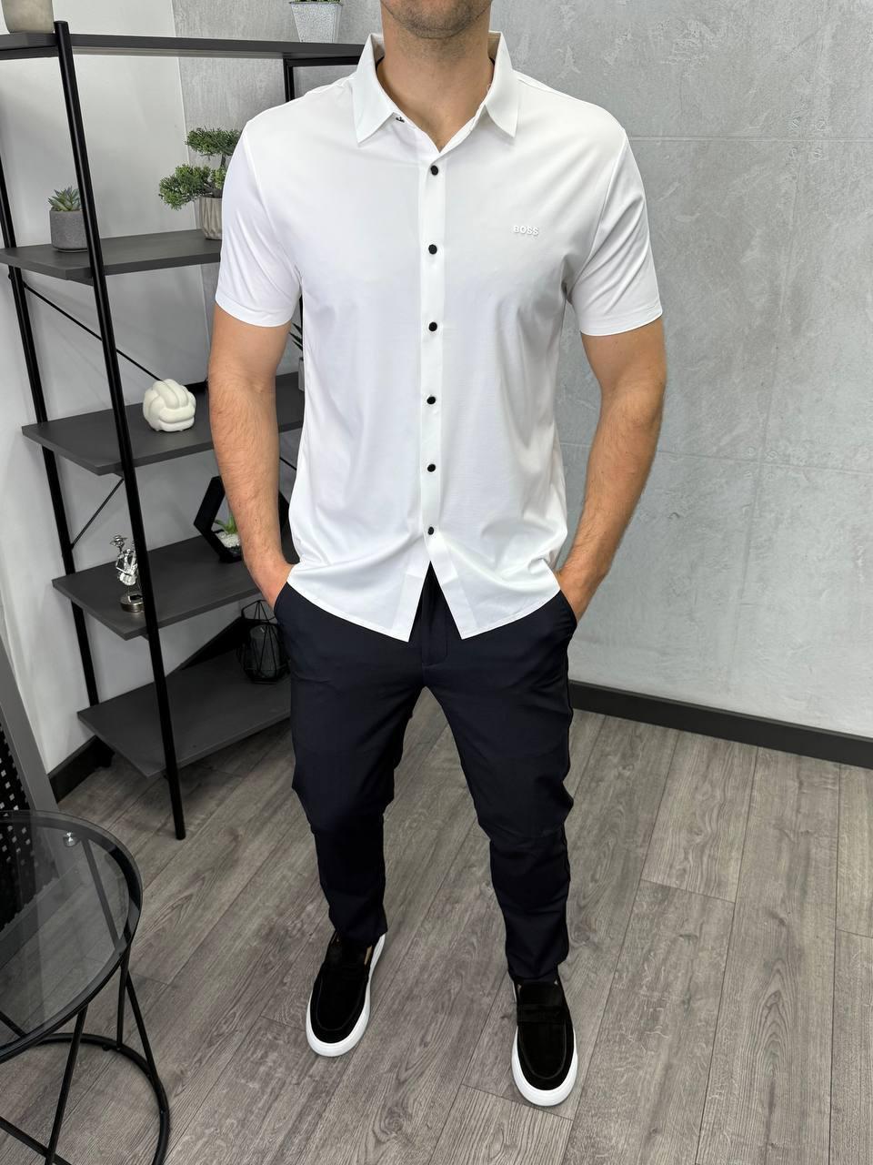 Чоловіча сорочка HUGO BOSS H5220 біла з коротким рукавом, фото 1