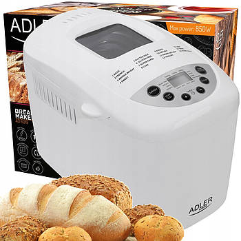 Хлібопічка Adler AD 6019 — 850 Вт, 15 програм, 3 розміри буханки, йогурт, джем