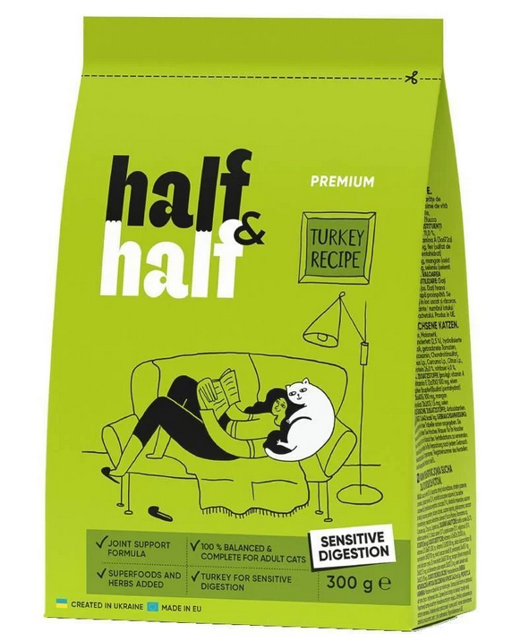 Half&Half Sensitive Digestion 300г корм для котів (індичка)