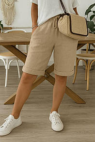 Трикотажні шорти жіночі з закотом вільні з куліскою на поясі (р. 42-52) 2qv128