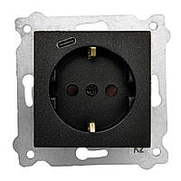 Механізм розетки p заземленням + Type-C чорний KARELL