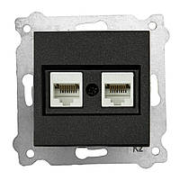 Механізм розетки комп'ютерної  двійної (CAT6)  чорний KARELL