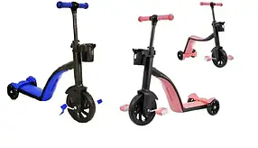 Дитячий самокат-трансформер біговел із кошиком Best Scooter 3 в 1