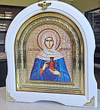 Ікона іменна Свята Мироносиця Соломія в білому арковому кіоті під склом, розмір кіота 28*25, сюжет 15*18, фото 2