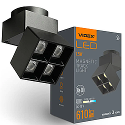 Світильник магнітний трековий VIDEX LE24B |7.5W, 4000K, 610 Лм, 48V| Чорний (VL-TRMS-LE24B)