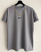 Чоловіча футболка літня Nike бавовна, Чоловіча футболка Nйк для підлітка, Сіра великого розміру