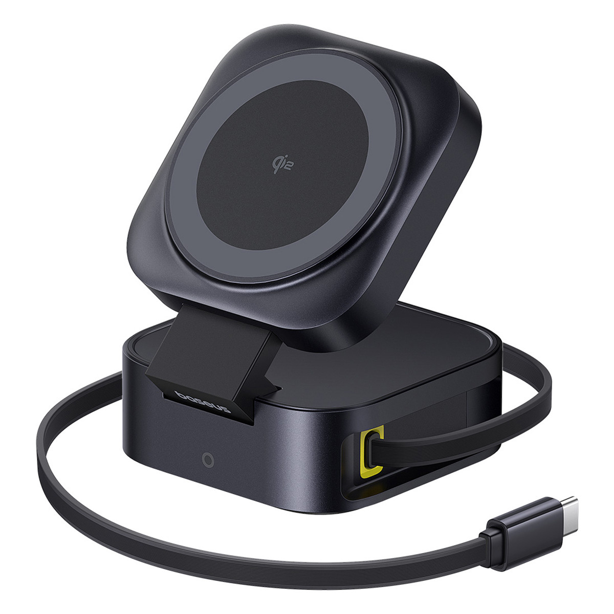 Зарядний пристрій Baseus PicoGo 2-in-1 Magnetic Wireless Charger Qi2 15W з висувним кабелем C 67W (MagSafe). Black, фото 1