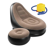 Надувне крісло з пуфом Air KR-2, вологостійке з вінілу, до 120 кг | Крісло з пуфиком Сірий