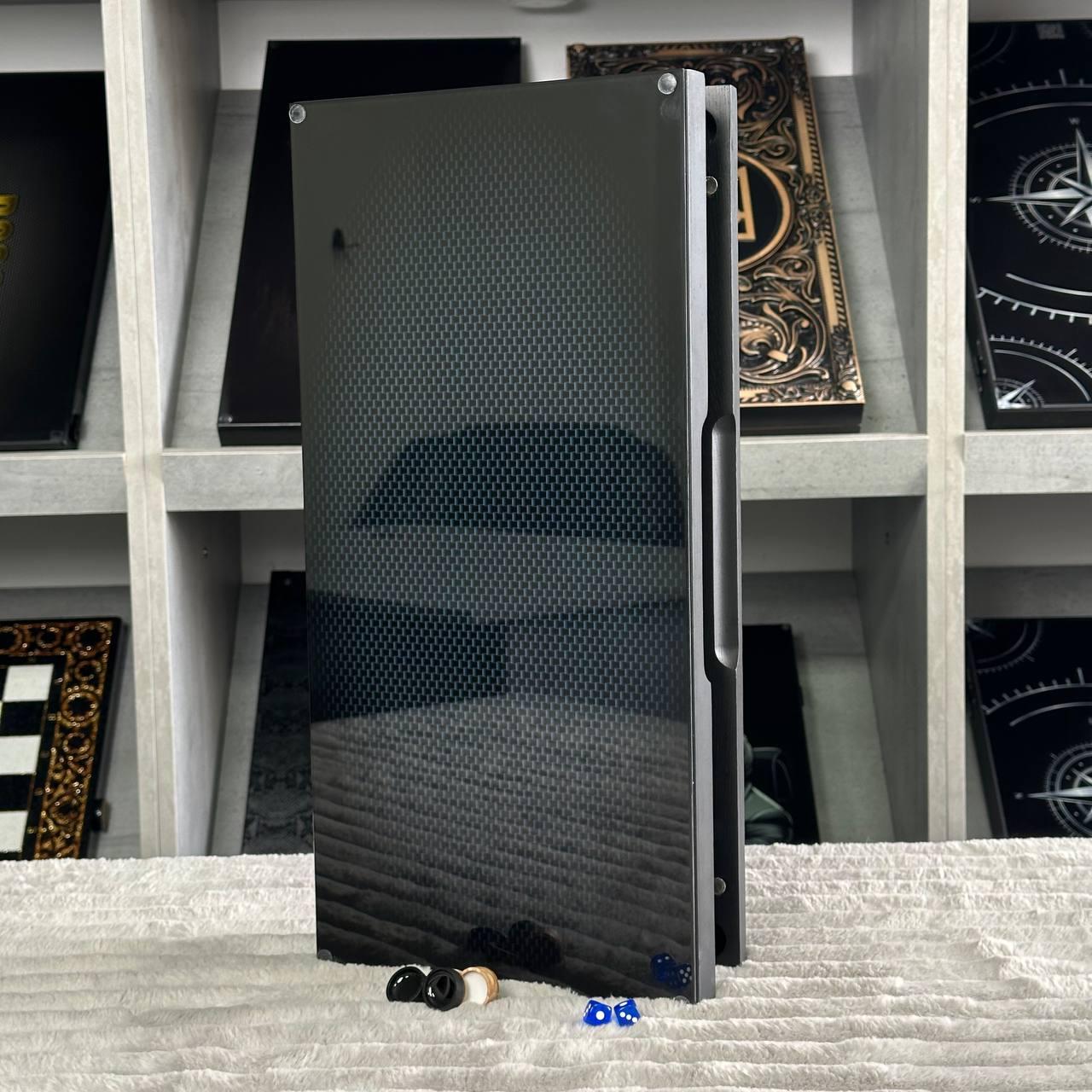 Нарди скляні у поєднанні з деревом Карбон 50×24×6см подарункові, фото 1