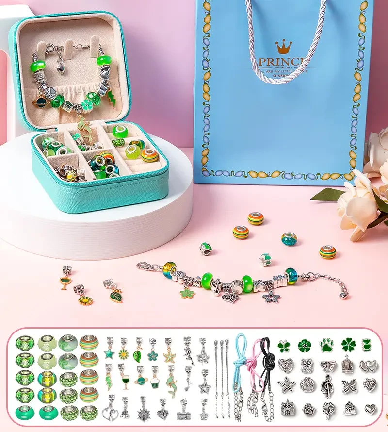 Набір Пандора для створення браслетів Зелений цвіт, Дитячий набір для створення шарм браслетів і підвісок 67 перед