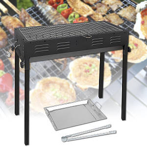 Розкладний переносний мангал з гратами, деком та щипцями Barbecue | 30х66х60см