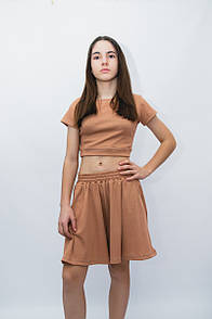 Комплект підлітковий для дівчинки топ та спідниця-шорти рубчик