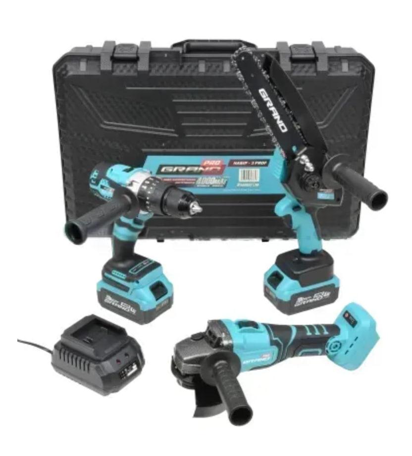 Набір акумуляторних інструментів 3G GRAND (у кейсі МШУ-20BL/PRO + ДА-20/13UBL + АПЦ 20/8-4), фото 1