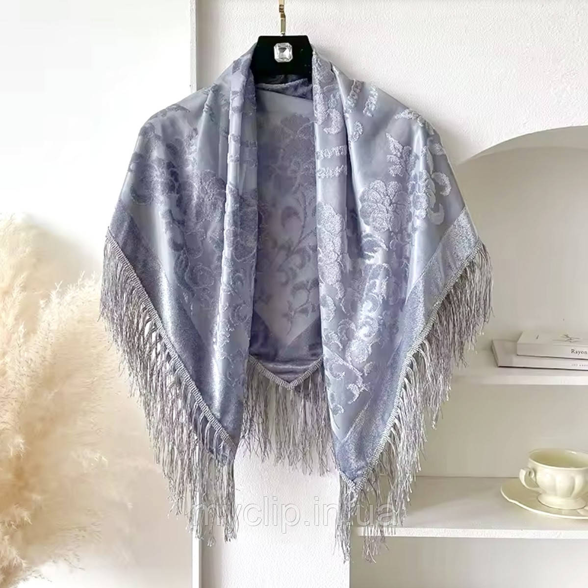 Класична однотона шифонова хустка з оксамитом. Натуральна турецька хустка з бахромою, фото 1