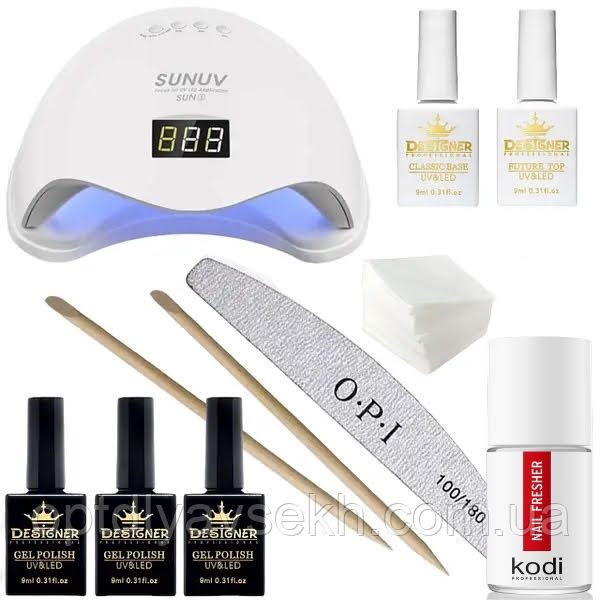 10в1 Стартовий набір для манікюру з лампою Sun 5 (48 Вт) AS-24, фото 1