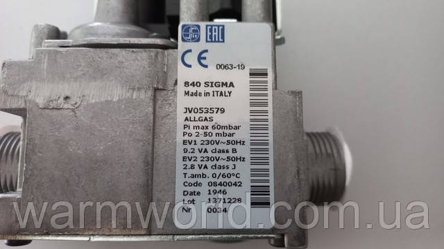 840 SIGMA Made in ITALY JV053579 ALLGAS Pi max 60mbar Po 2-50 mbar EV1 230V 50Hz 9.2VA Class B EV2 230V 50Hz 2.8VA Class J T.amb. 0/60°C Code 0840042 Date 1946 Lot 1371228 Nr 0034 840 SIGMA Made in ITALY JV053579 ALLGAS Pi max 60mbar Po 2-50 mbar EV1 230V 50Hz 9.2VA Class B EV2 230V 50Hz 2.8VA Class J T.amb. 0/60°C Code 0840042 Date 1946 Lot 1371228 Nr 0034
