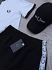 Чоловічий літній костюм Fred Perry Футболка + Шорти + Кепка білий з чорним Комплект Фред Перрі на літо, фото 3