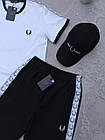 Чоловічий літній костюм Fred Perry Футболка + Шорти + Кепка білий з чорним Комплект Фред Перрі на літо, фото 4