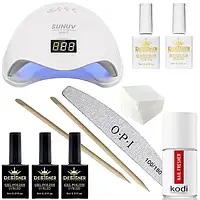 10в1 Стартовий набір для манікюру з лампою Sun 5, 48 Вт та гель-лаками, базою, топом Дизайнер AS-24