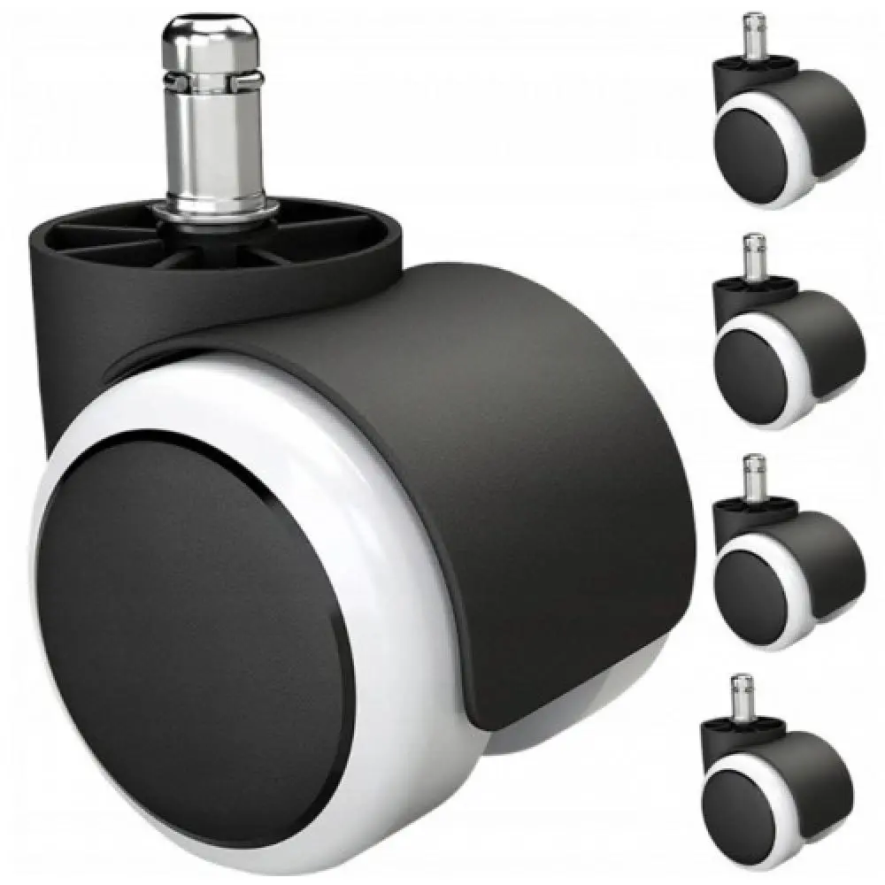 Колеса для офісних крісел нейлонові прогумовані ролики для крісла комплект 5 шт Бонро чорно-біле, фото 1