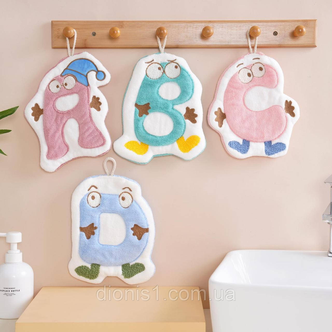 Кухонний рушник фігурний "Абетка" на петельці, мікрофібра. розмір 25х19, 12 шт в упаковці, фото 1