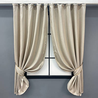 Комплект (2шт 1,3х1,7м.) штор, блекаут з фактурою "Льон мішковина". Колір холодний бежевий. Код 1080ш 35-0356