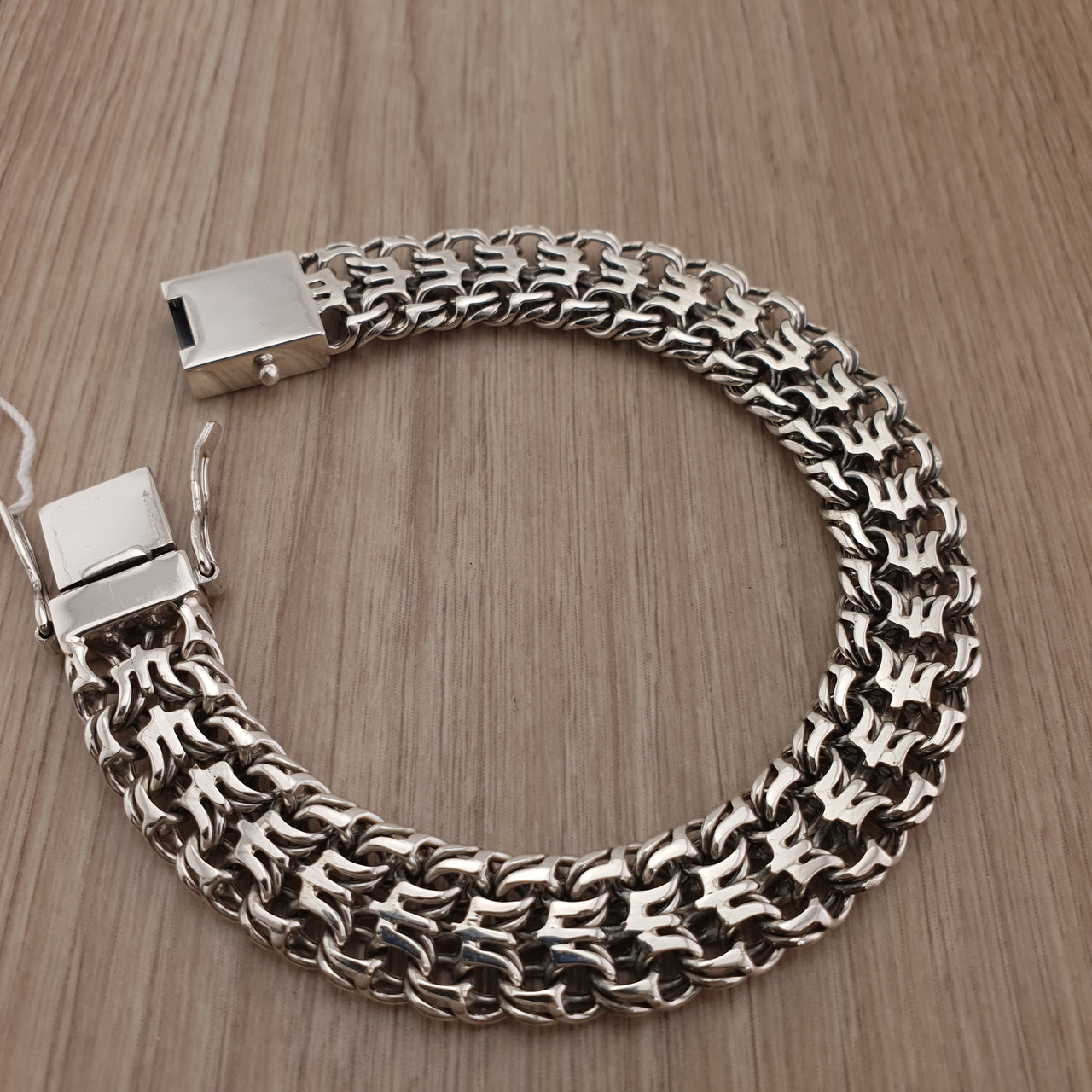 Срібний браслет чоловічий Тризуб / Нептун. Широкий браслет срібний з замком коробка. Ширина 13 мм. 24 см, фото 1