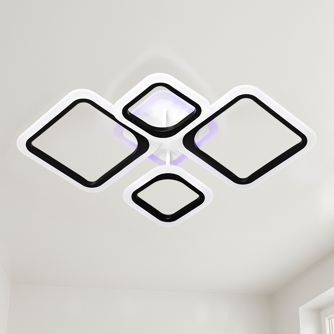 Люстра з квадратами Diasha 80W до 18 м² колір Чорний A8060/2+2BK 3color, фото 1