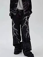 Стильні виварені джинси в чорному кольорі для хлопця, молодіжні джинси, чоловічі джинси з дизайном, Л