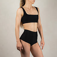 Роздільний купальник із завищеною талією однотонний простий жіночий чорний XS
