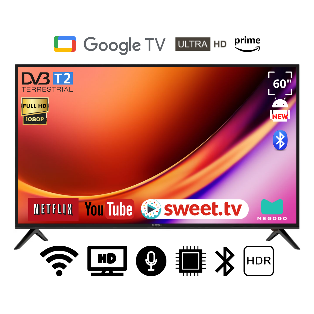Телевізор Thomson 60" Smart-TV/DVB-T2/USB АДАПТИВНИЙ UHD,4K/Android 15.0