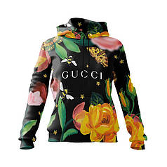 Худі жіноче з принтом «Гуччі. Лого з квітами. Gucci. Logo with flowers»